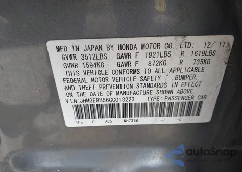 2012 Honda Fit Sport z USA, uszkodzony, nr VIN JHMGE8H56CC013223